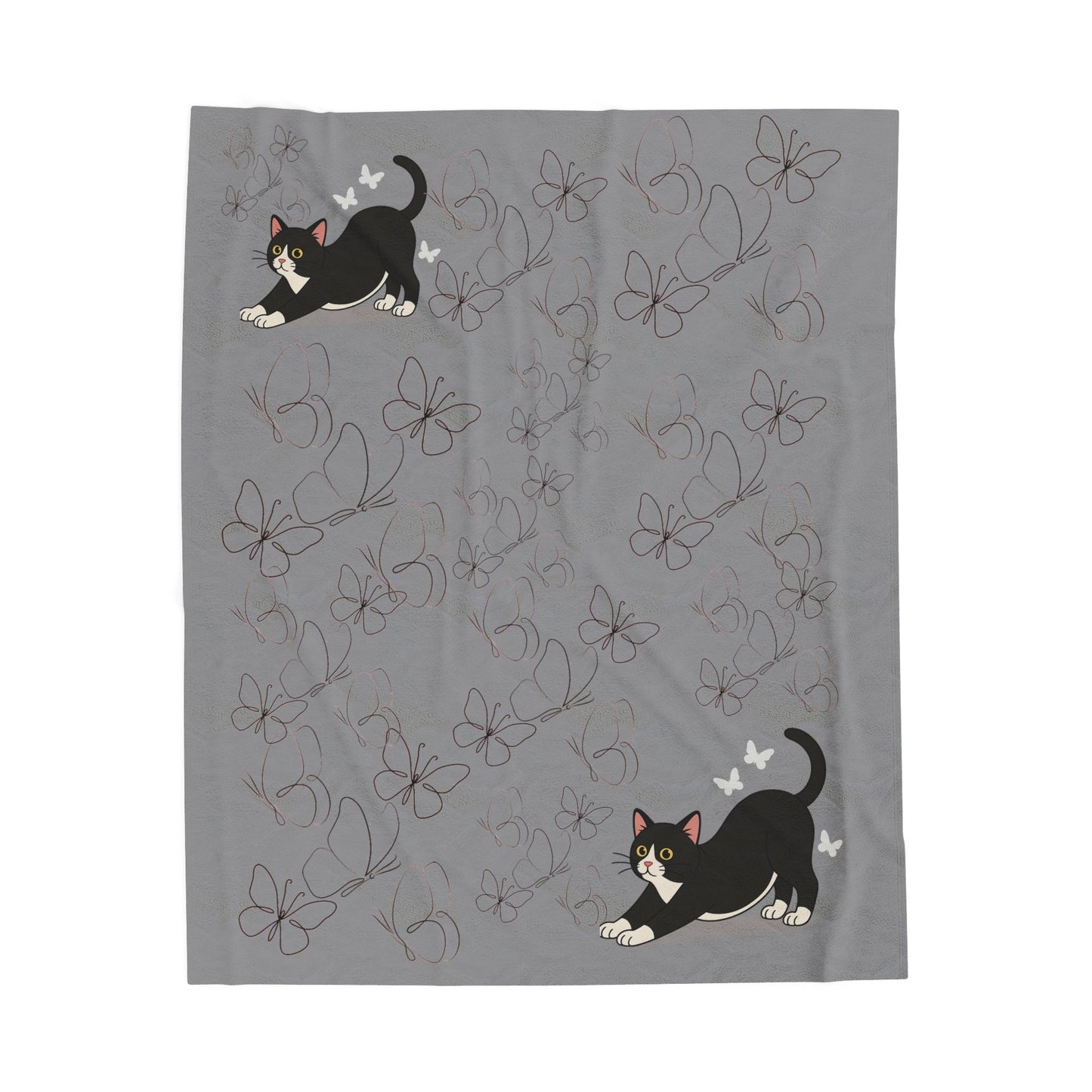 Cozy Velveteen Plush Blanket with Cats & Butterflies Design - Perfect for Home Decor and Gifting