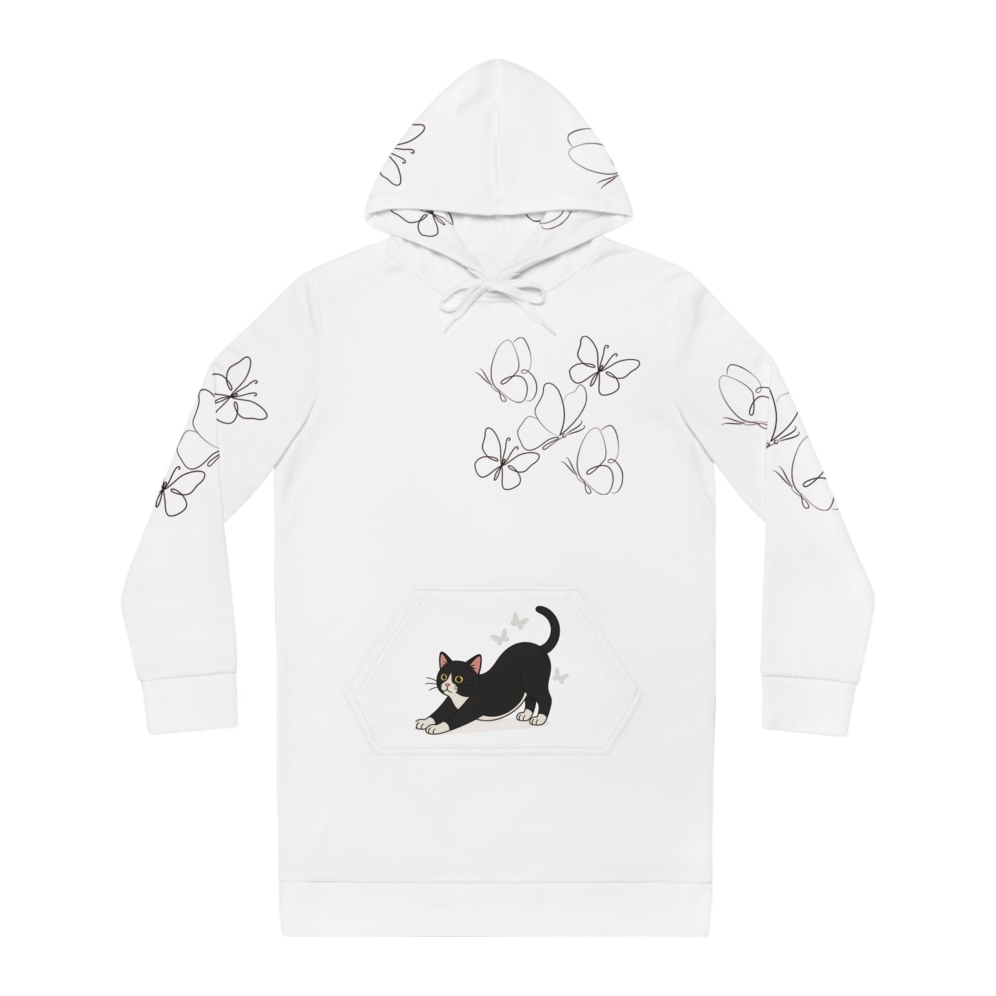 Butterflies & Cat Hoodie Dress - Cozy & Stylish Spring Fashion