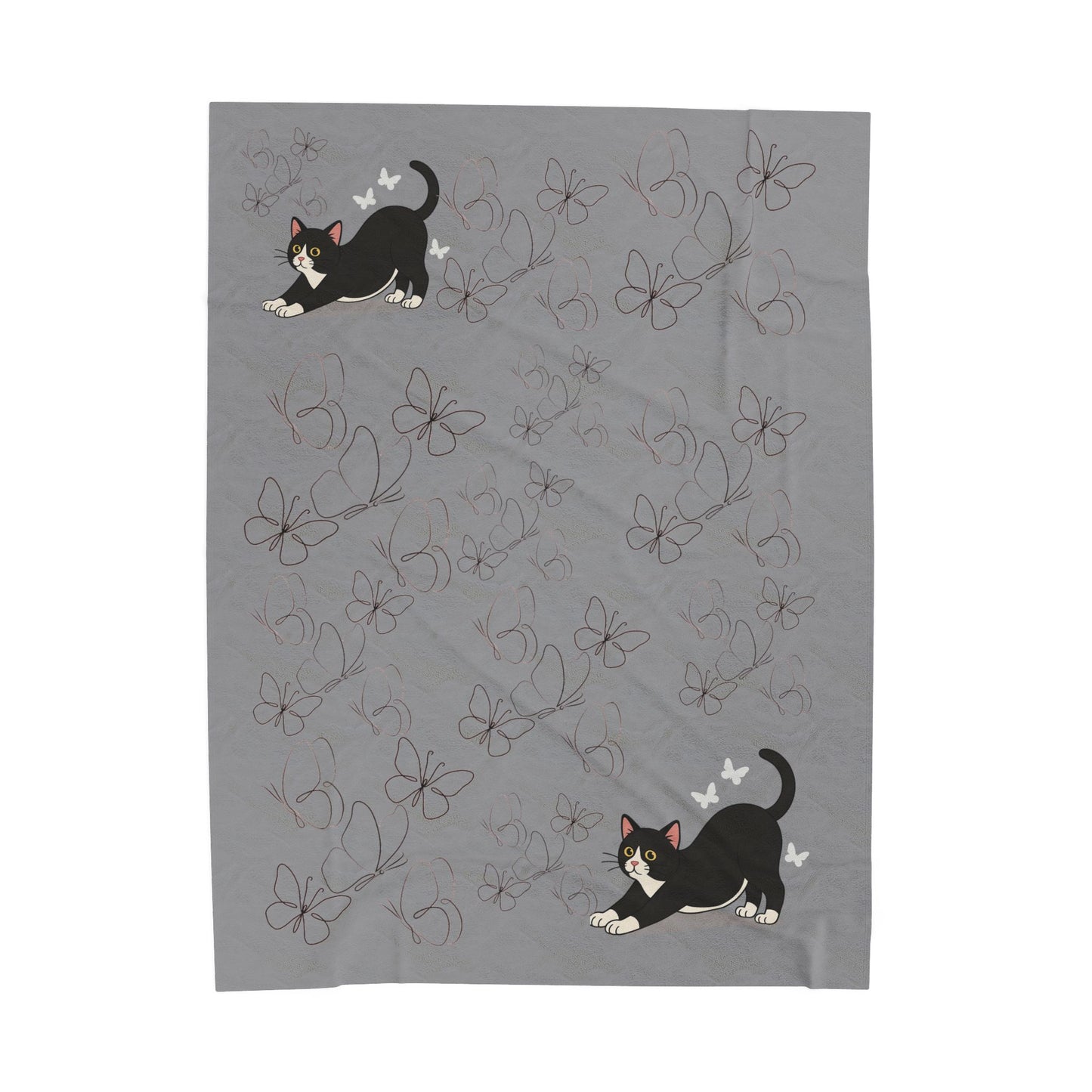 Cozy Velveteen Plush Blanket with Cats & Butterflies Design - Perfect for Home Decor and Gifting
