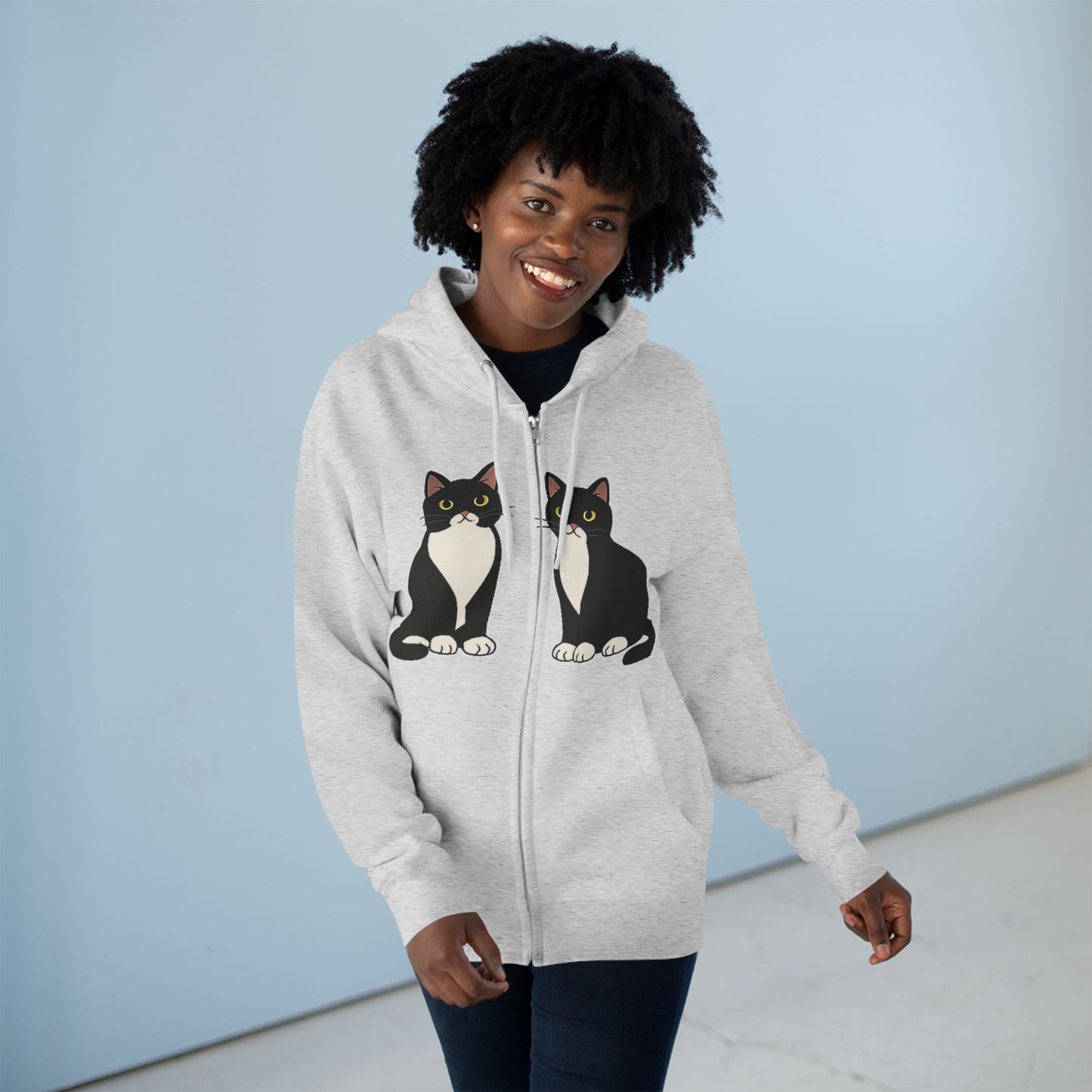 Cozy Cat Lover Zip Hoodie - Adorable Tuxedo Cat Design
