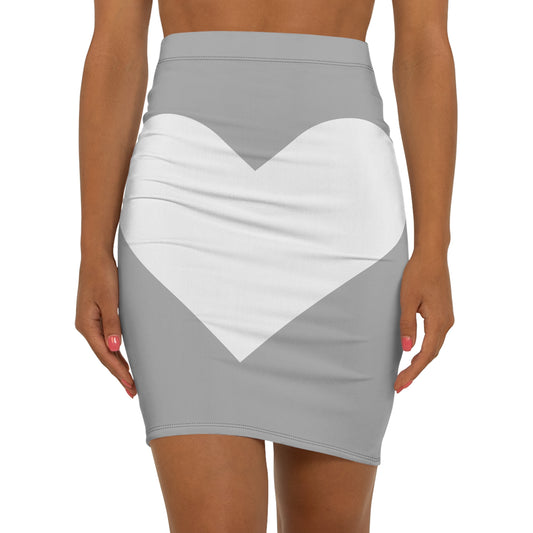 Chic Grey Heart Print Pencil Skirt for Women