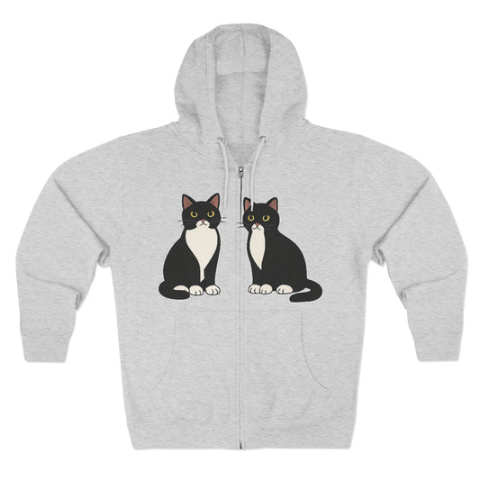 Cozy Cat Lover Zip Hoodie - Adorable Tuxedo Cat Design